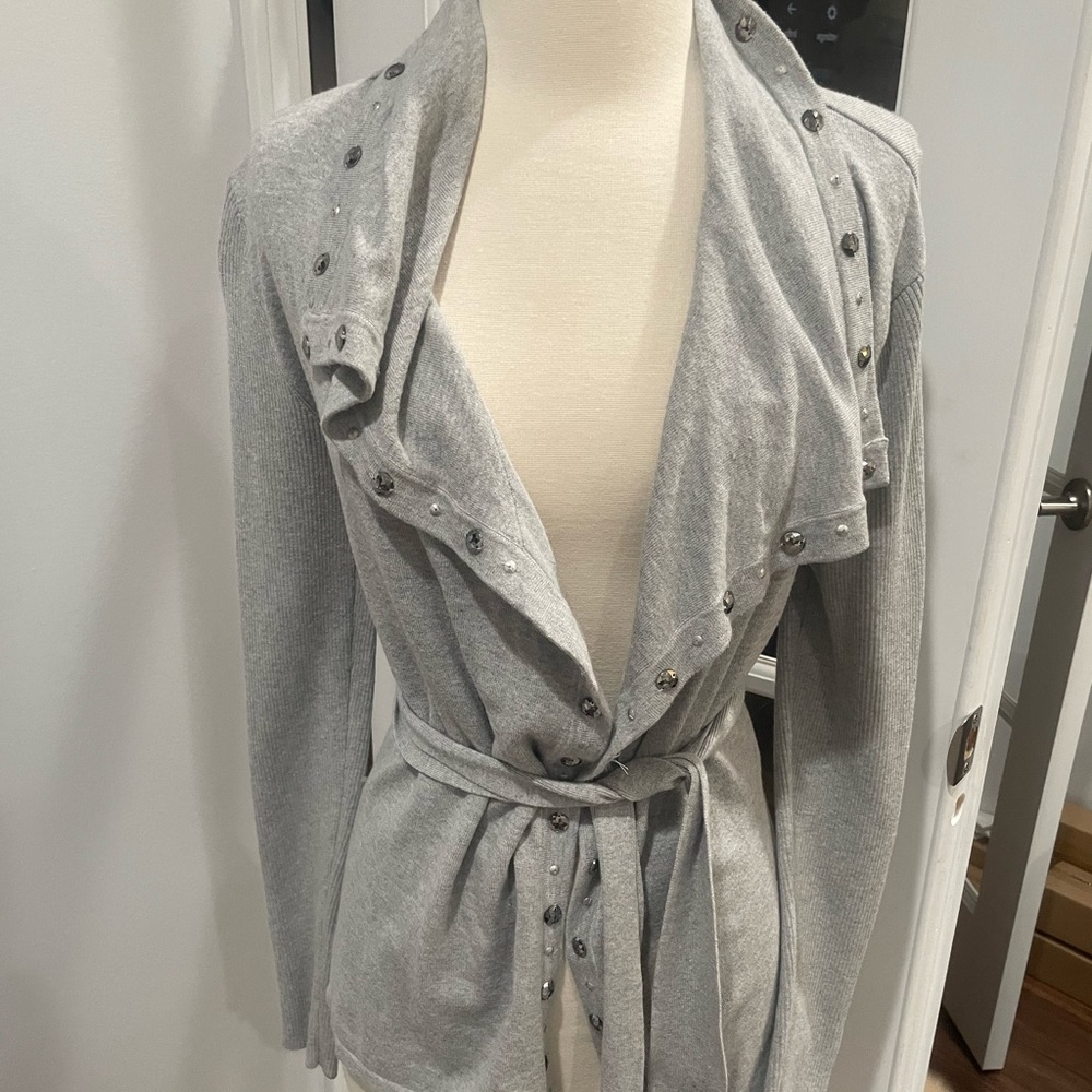 Cache Gray Embellished Cardigan